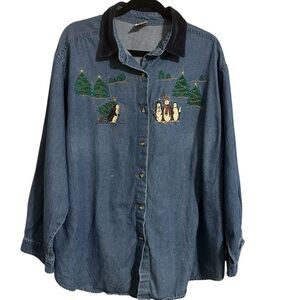 High Sierra Blue Button Down Shirt with Embroidered Design 2x